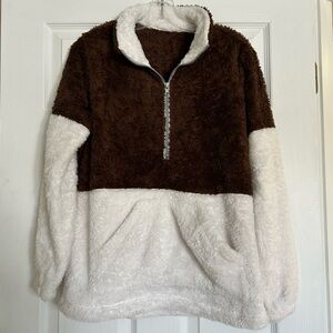 Brown and White Fleece Pullover